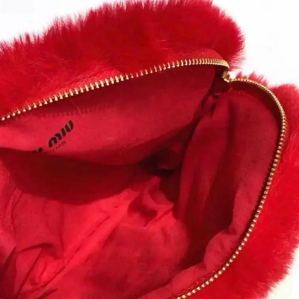 Miu Miu Faux Fur Cosmetics Pouch - Red